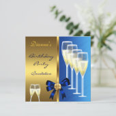 Einladung Geburtstagsparty Elegante Blue Black Gol (Stehend Vorderseite)