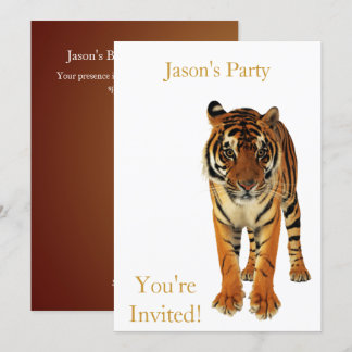 Einladung Geburtstagsparty Tiger auf Weiß