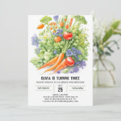 Einladung gesunder Ernte von Kindern zum Geburtsta (Stehend Vorderseite)