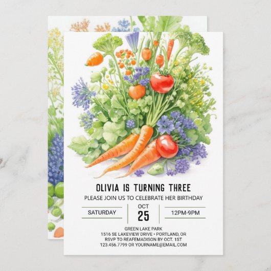 Einladung gesunder Ernte von Kindern zum Geburtsta (Vorne/Hinten)