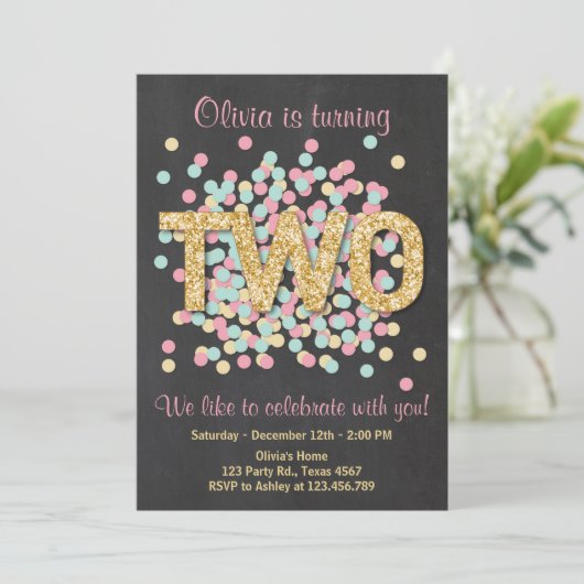 Einladung Girl Pink Gold Minze Zwei (Stehend Vorderseite)