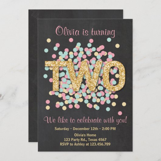 Einladung Girl Pink Gold Minze Zwei (Vorne/Hinten)