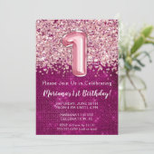Einladung Girly Magenta Pink Glitzer (Stehend Vorderseite)