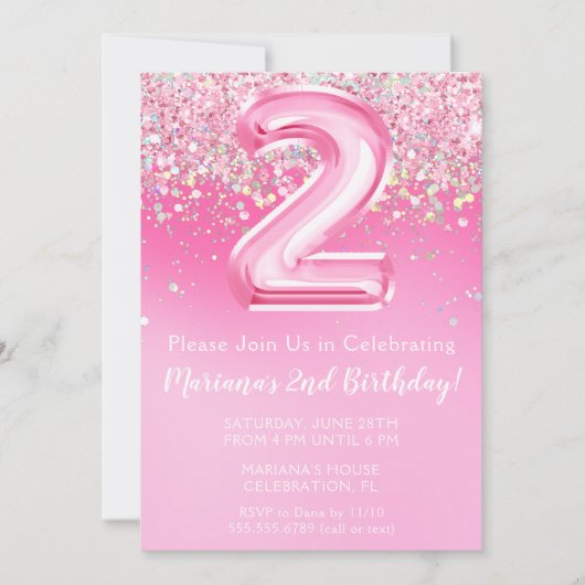 Einladung Girly Pink Glitzer (Vorderseite)