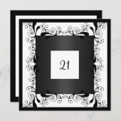 Einladung Glamour White Black Floral (Vorne/Hinten)