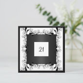 Einladung Glamour White Black Floral (Stehend Vorderseite)