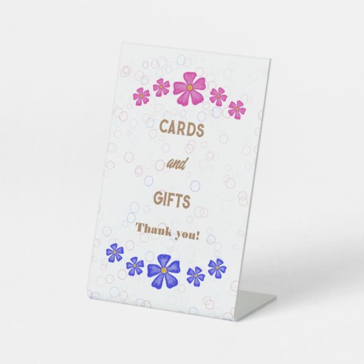 Einladung Glitzer Rosa und Blau Blumen Sockelschild (Vorderseite)