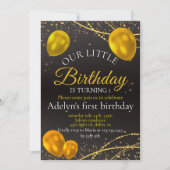 Einladung "Gold and Black Baby First Birthday" (Vorderseite)