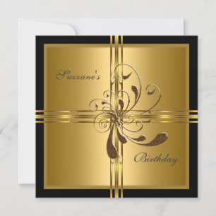 Einladung Gold Blumen Abstract