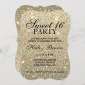 Einladung - Gold Glitzer Fab Sweet 16  (Vorne/Hinten)