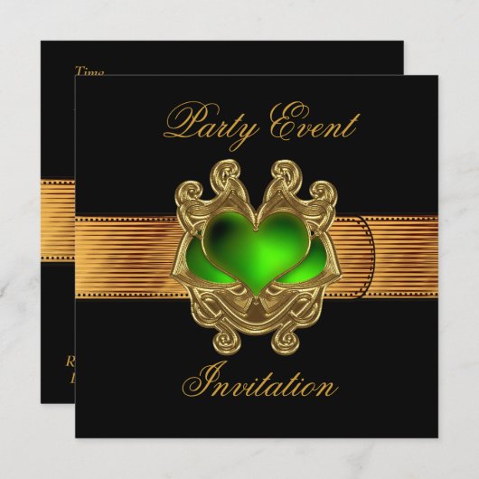 Einladung Gold Schwarz-grüner Schmuckgürtel (Vorne/Hinten)
