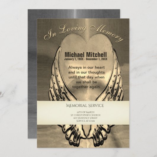 Einladung | Goldenes Herz mit Engel Wings (Vorne/Hinten)