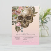 Einladung Gothic Dusty Pink Vintag Skull (Stehend Vorderseite)