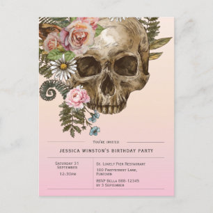 Einladung Gothic Dusty Pink Vintag Skull Postkarte