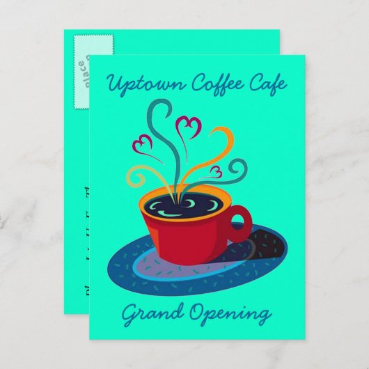 EINLADUNG GRAND ÖFFNUNG KAFFEE SHOP CAFE POSTCARD (Vorne/Hinten)