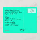 EINLADUNG GRAND ÖFFNUNG KAFFEE SHOP CAFE POSTCARD (Rückseite)