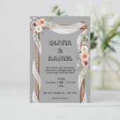 Einladung grau, braun, rustikal und rosa (Stehend Vorderseite)