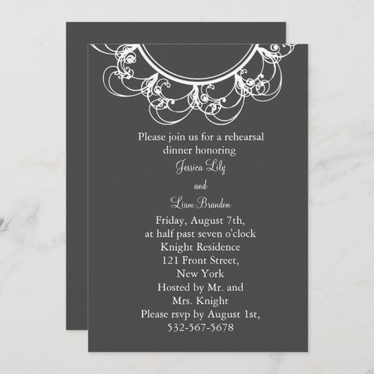 Einladung (grau) zur extravaganten Monogramm-Probe (Vorne/Hinten)