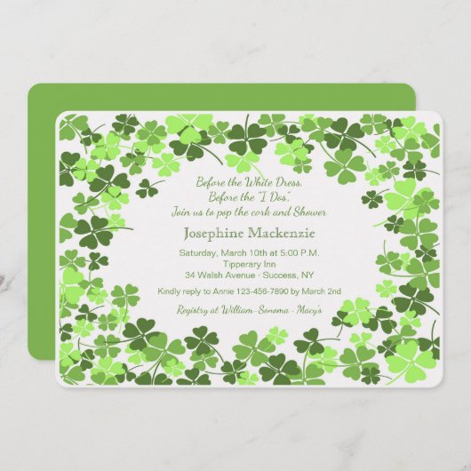 Einladung grüner Kleeblätter (Vorne/Hinten)