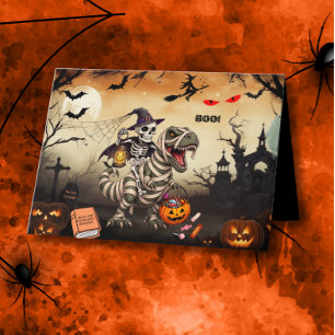 EINLADUNG Halloween-Party Skelett auf Mumie