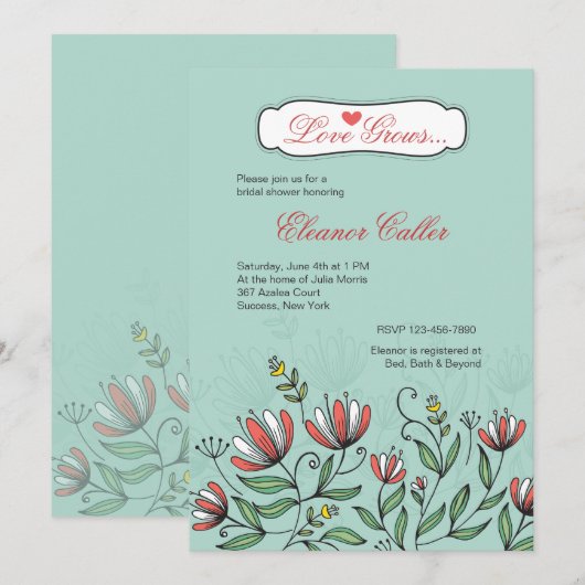 Einladung handgezeichneter Blume (Vorne/Hinten)