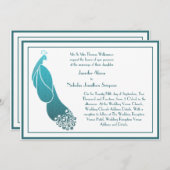 Einladung Hochzeit Art Deco Pfau in Aquamarin grün (Vorne/Hinten)