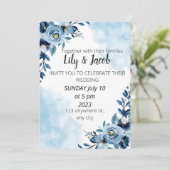 Einladung Hochzeit Blue Blume Bouquet Wasserfarbe (Stehend Vorderseite)