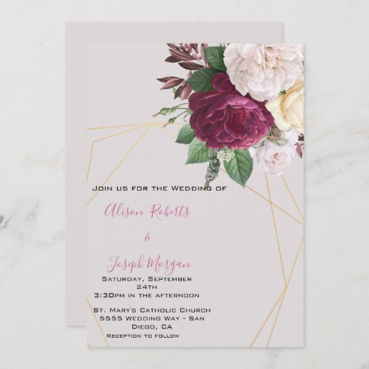 Einladung Hochzeit Elegant golden geometrisch (Vorne/Hinten)