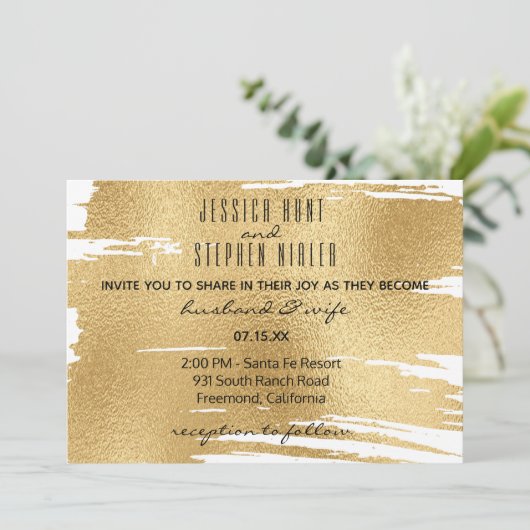 Einladung Hochzeit Elegant in Schwarz und Gold (Stehend Vorderseite)