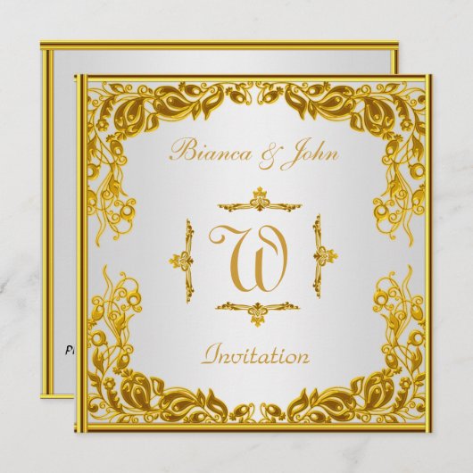 Einladung Hochzeit Elegante Gold (Vorne/Hinten)