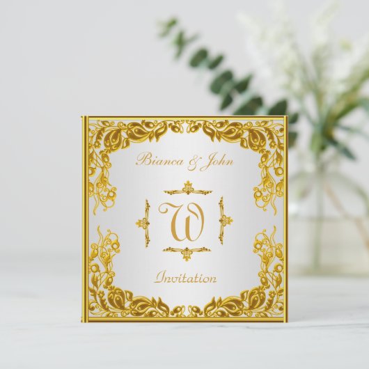 Einladung Hochzeit Elegante Gold (Stehend Vorderseite)