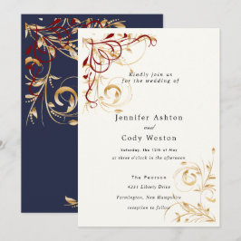 Einladung Hochzeit Elegante Goldene Swirl Farbwahl