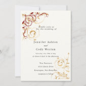 Einladung Hochzeit Elegante Goldene Swirl Farbwahl (Vorderseite)