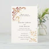 Einladung Hochzeit Elegante Goldene Swirl Farbwahl (Stehend Vorderseite)