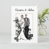 Einladung Hochzeit Elegante Mode Illustration (Stehend Vorderseite)