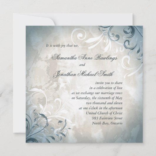 Einladung Hochzeit Elegante Vintage Foliage & Swir (Rückseite)