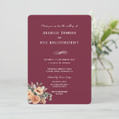 Einladung Hochzeit - Eleganter Blumenburgund (Stehend Vorderseite)