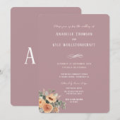 Einladung Hochzeit - Elegantes Blumenrot in Rosa (Vorne/Hinten)