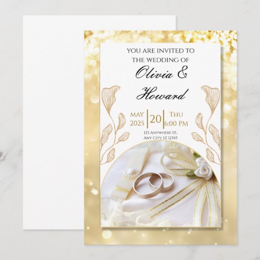 Einladung Hochzeit - Gold (Vorne/Hinten)