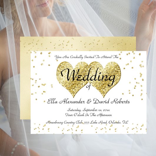 Einladung Hochzeit Gold Confetti Gold Herzen