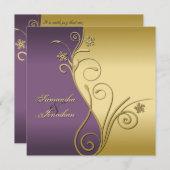 Einladung Hochzeit Klasse Lila Gold Floral (Vorne/Hinten)