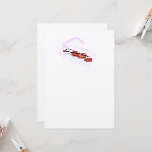 Einladung Hochzeit : KlavierVioline mit Rose (Vorderseite/Rückseite Beispiel)
