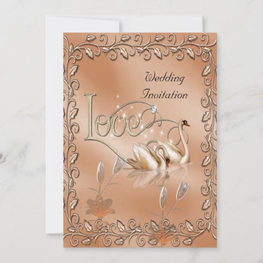 Einladung Hochzeit Liebe Swans Floral (Vorderseite)