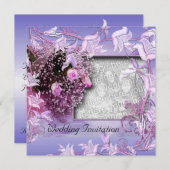 Einladung Hochzeit Lila Foto Blumenrahmen (Vorne/Hinten)