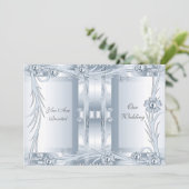 Einladung Hochzeit Silver Blue Art Deco (Stehend Vorderseite)