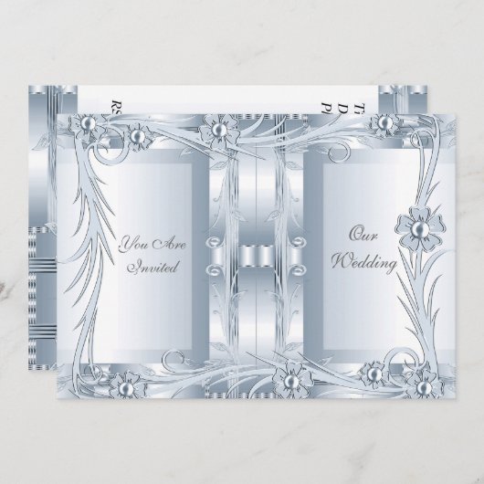 Einladung Hochzeit Silver Blue Art Deco (Vorne/Hinten)