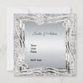 Einladung Hochzeit Verlobung Silber Blumenrahmen (Rückseite)