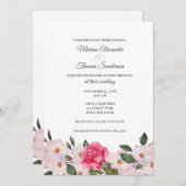 Einladung Hochzeit Wasserfarbe Rosa Weiße Rosen (Vorne/Hinten)