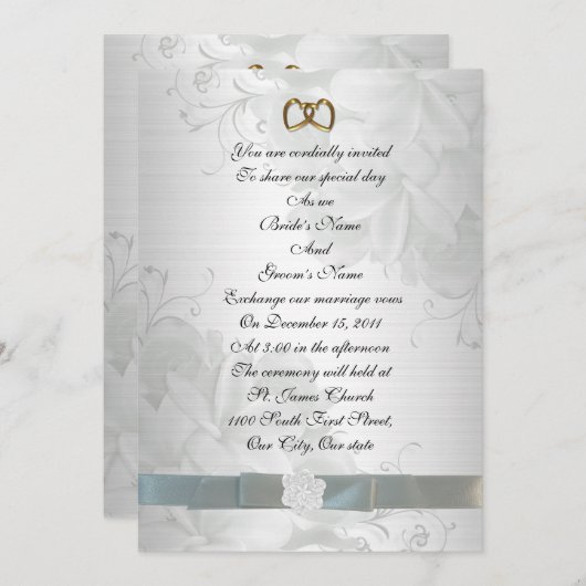 Einladung Hochzeitsfeier mit elegantem Weiß (Vorne/Hinten)