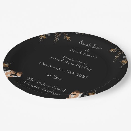 Einladung Hochzeitslayout kann personalisiert werd Pappteller (Schrägansicht)